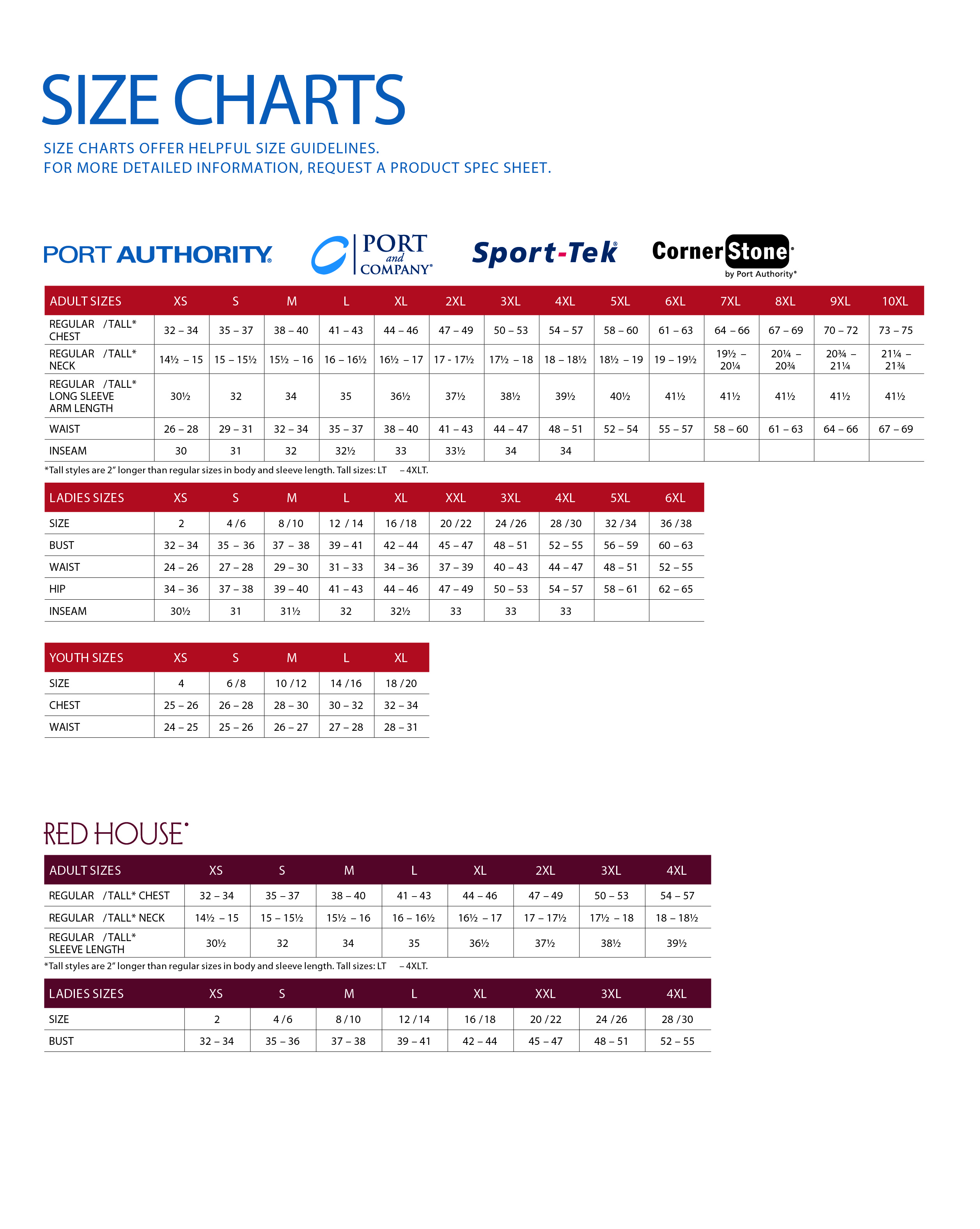 Apparel Size Charts: LITZENBERG Memorial County Hospital