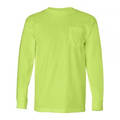 Bayside - 100% Cotton Long Sleeve Pocket T-Shirt