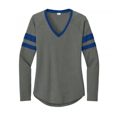 Ladies Halftime Stripe Long Sleeve V-Neck Tee